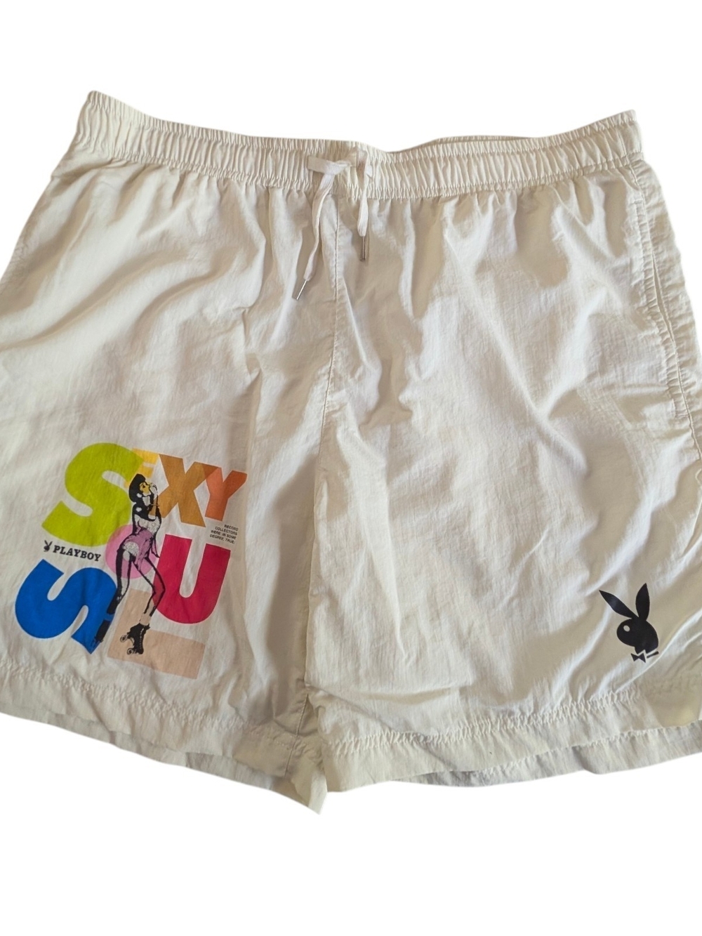Playboy White Graphic Swim Shorts with Multicolor Print